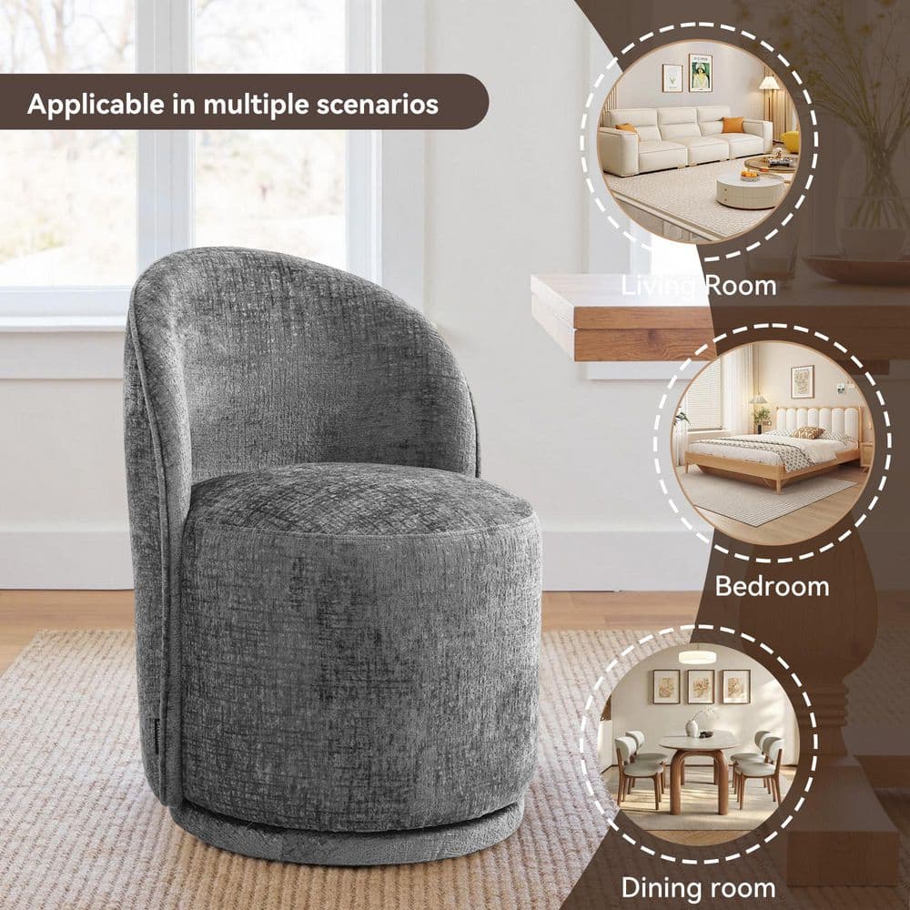 Gray Chenille Fabric Swivel Dining Side Chair (Set of 2)