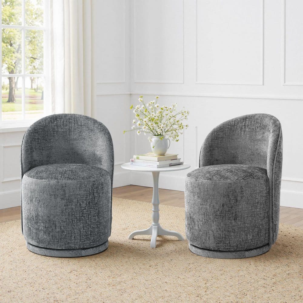 Gray Chenille Fabric Swivel Dining Side Chair (Set of 2)
