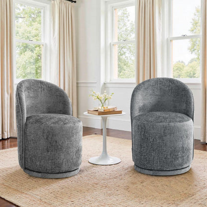 Gray Chenille Fabric Swivel Dining Side Chair (Set of 2)