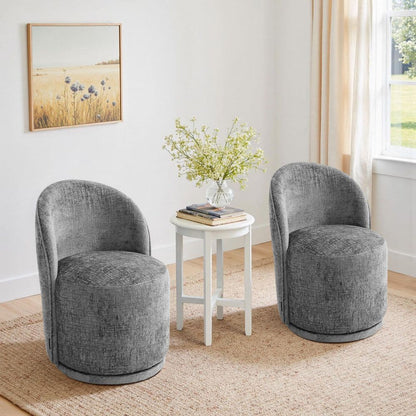 Gray Chenille Fabric Swivel Dining Side Chair (Set of 2)