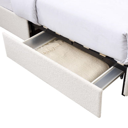 White Metal Upholstered Frame Queen Platform Bed with 2-Drawers Storage for Bedroom