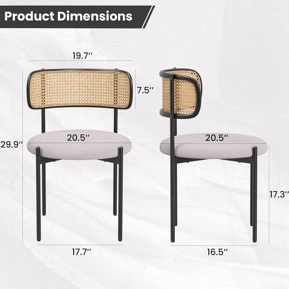 Light Gray Upholstered Dining Chair with Rattan Back (Set of 2)