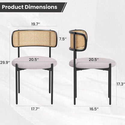 Light Gray Upholstered Dining Chair with Rattan Back (Set of 2)