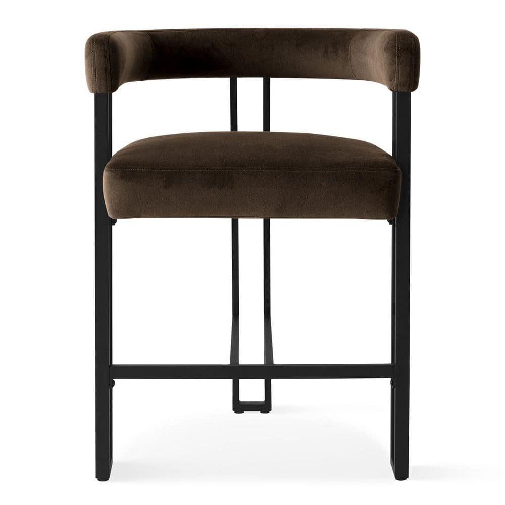 High Back Metal Frame Counter Height Velvet Bar Stool Mink