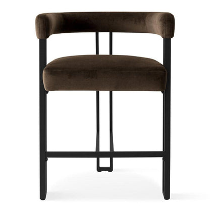 High Back Metal Frame Counter Height Velvet Bar Stool Mink