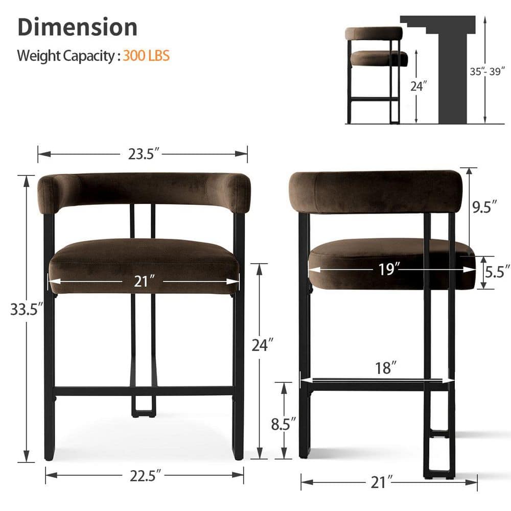 High Back Metal Frame Counter Height Velvet Bar Stool Mink