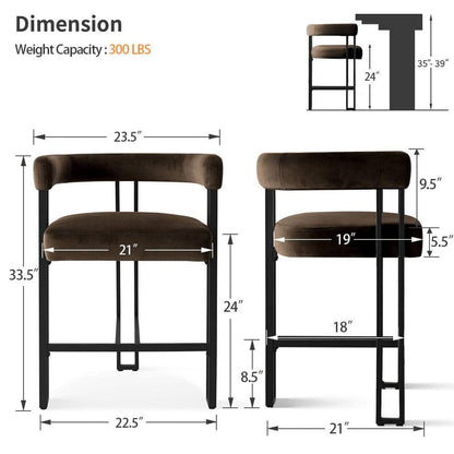 High Back Metal Frame Counter Height Velvet Bar Stool Mink