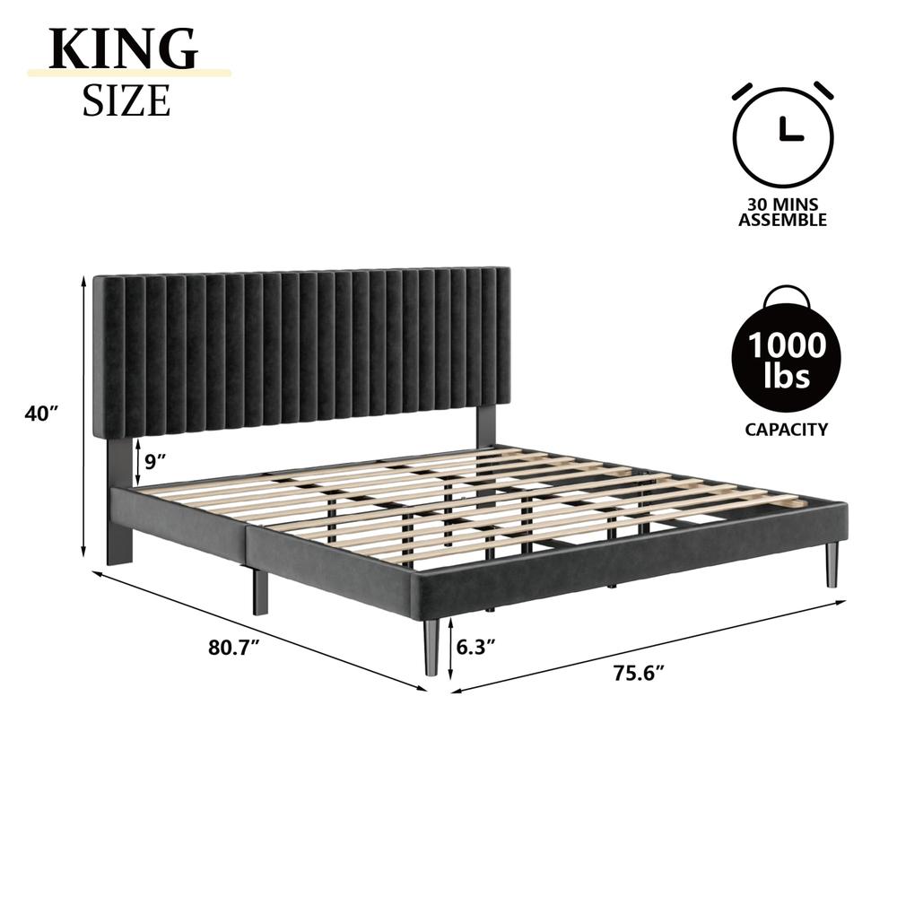 Luxury Velvet King Platform Bed – Elegant Upholstered Mattress Foundation