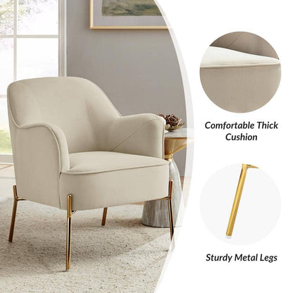 Nora Modern Tan Velvet Accent Chair with Gold Metal Legs