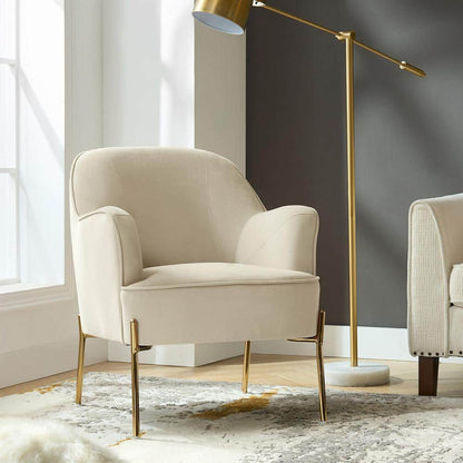 Nora Modern Tan Velvet Accent Chair with Gold Metal Legs