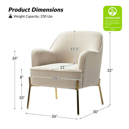 Nora Modern Tan Velvet Accent Chair with Gold Metal Legs