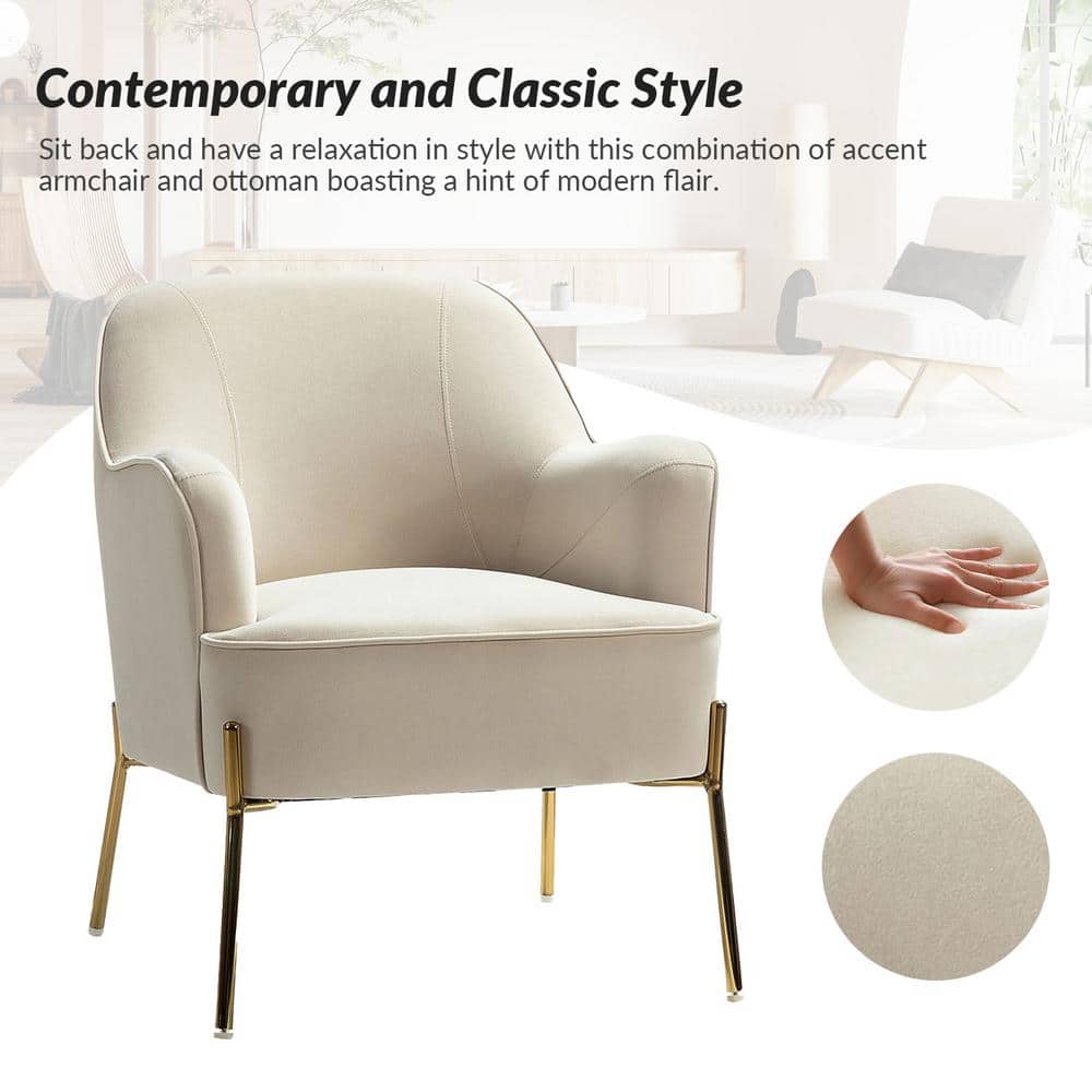 Nora Modern Tan Velvet Accent Chair with Gold Metal Legs