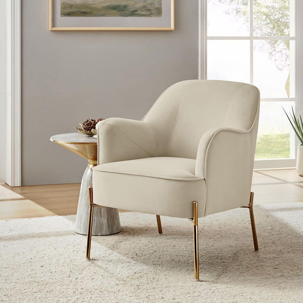 Nora Modern Tan Velvet Accent Chair with Gold Metal Legs