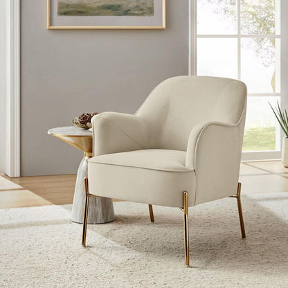 Nora Modern Tan Velvet Accent Chair with Gold Metal Legs