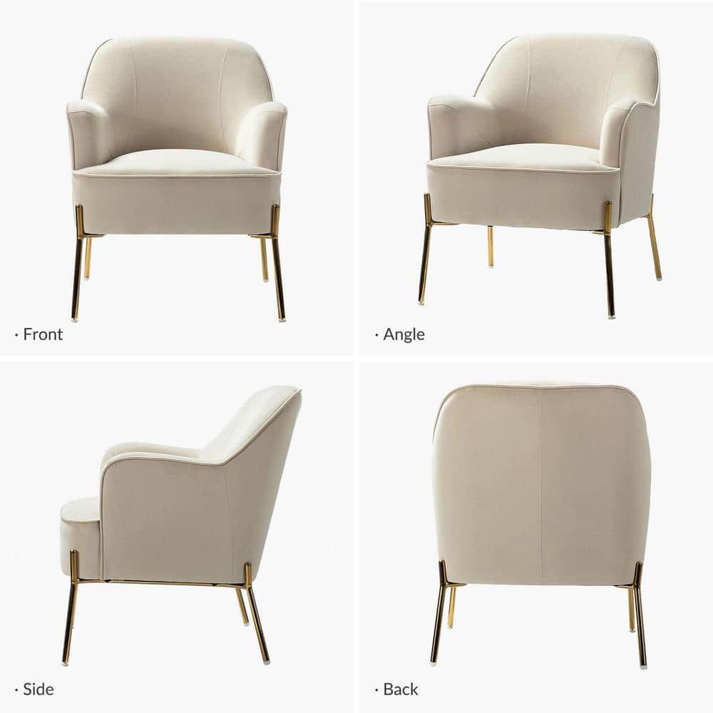 Nora Modern Tan Velvet Accent Chair with Gold Metal Legs