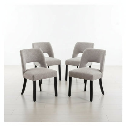 Hommeco Linen Dining Chair with Solid Wood Legs