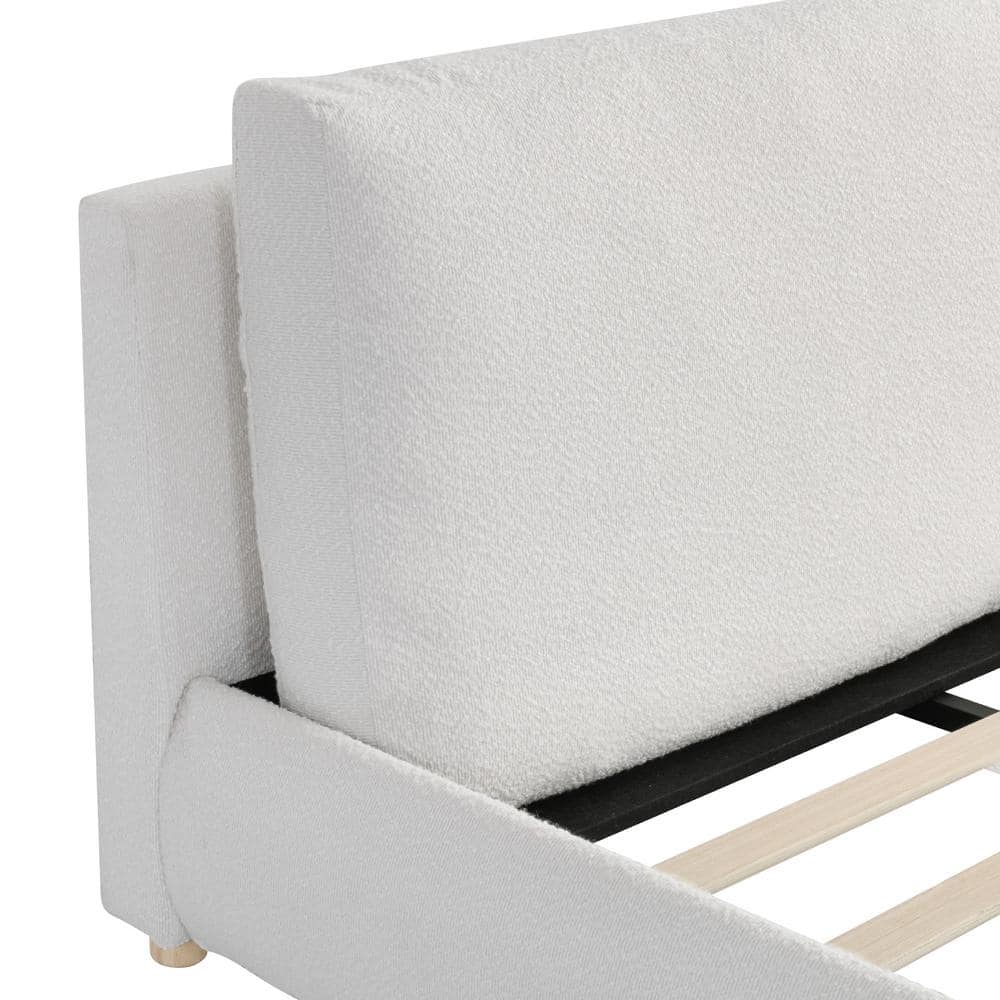 Linden White Boucle Fabric Upholstered Wood Frame King Size Platform Bed with Removable Pillow Headboard