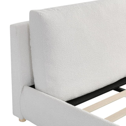 Linden White Boucle Fabric Upholstered Wood Frame King Size Platform Bed with Removable Pillow Headboard