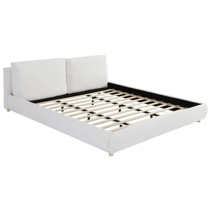 Linden White Boucle Fabric Upholstered Wood Frame King Size Platform Bed with Removable Pillow Headboard