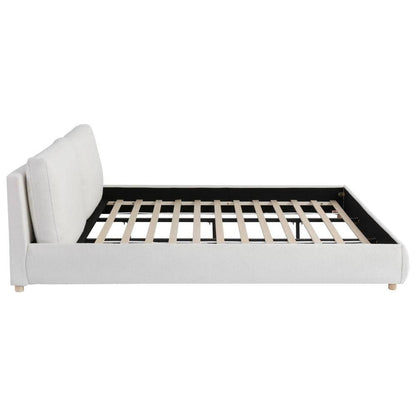 Linden White Boucle Fabric Upholstered Wood Frame King Size Platform Bed with Removable Pillow Headboard
